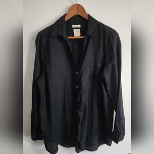 Joie Linen Top Black Collared Button Up Women's Size Large